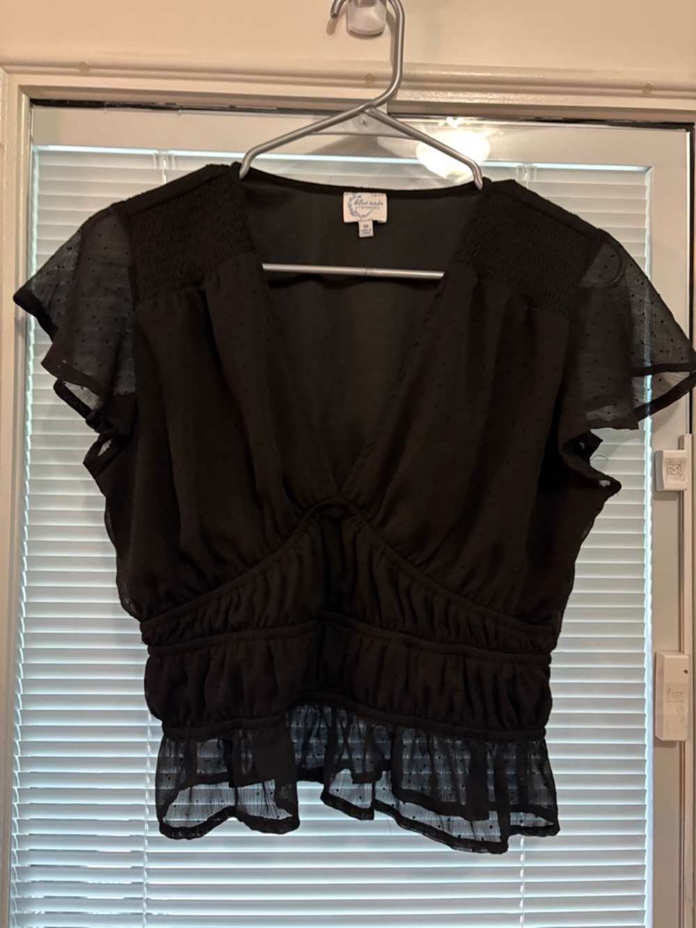 Francesca's Collections Black Flutter-Sleeve V-Neck Blouse